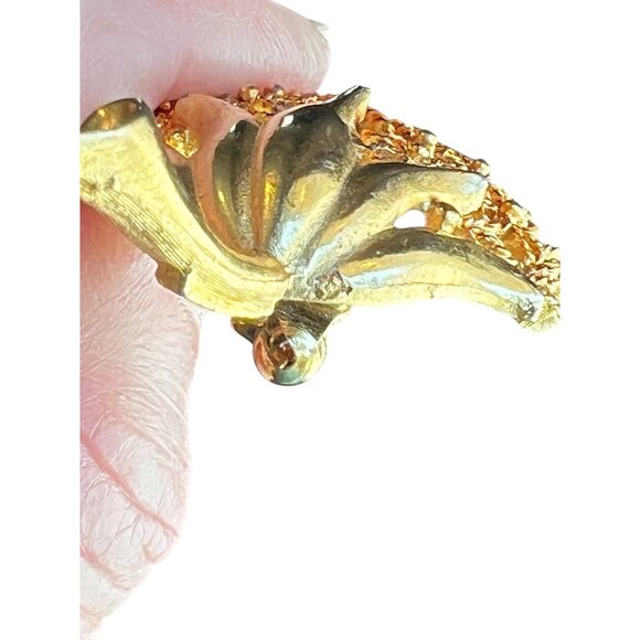 Vintage Mamselle Gold-Tone Filigree Floral Leaf Brooch Pin - Picture 11 of 11